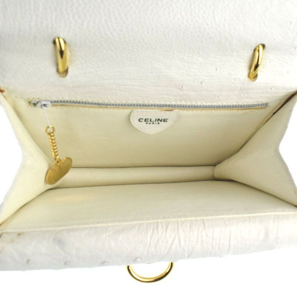 Celine Ostrich White Double Flap Gold Handbag - Picture 5 of 8